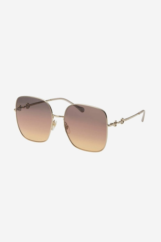 Gucci squared metal gold brown classic sunglasses with horsebit detail - Lux Studios