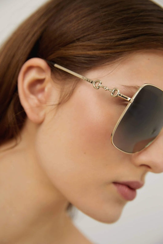 Gucci squared metal gold grey classic sunglasses with horsebit detail - Lux Studios