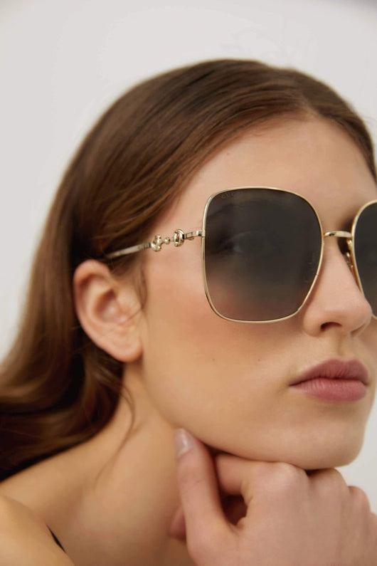 Gucci squared metal gold grey classic sunglasses with horsebit detail - Lux Studios