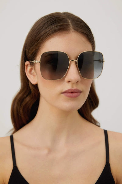 Gucci squared metal gold grey classic sunglasses with horsebit detail - Lux Studios