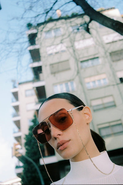 Gucci squared metal gold sunglasses with chain - Lux Studios