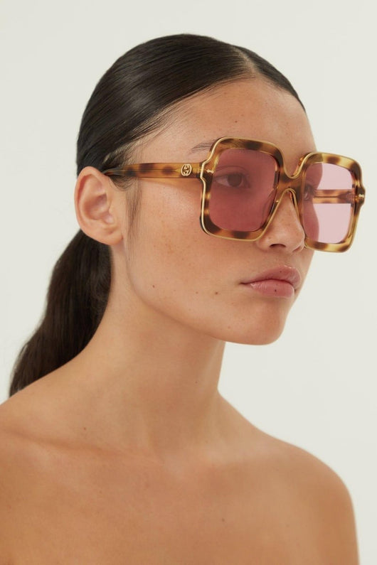 Gucci squared oversize havana and pink sunglasses - Lux Studios