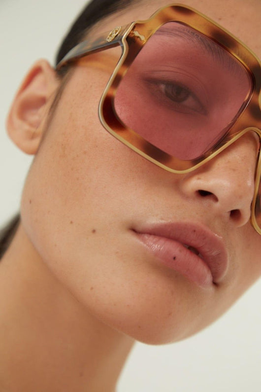 Gucci squared oversize havana and pink sunglasses - Lux Studios