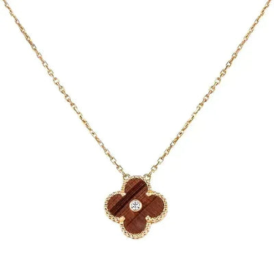 CLOVER 15MM DIAMOND AND YELLOW TIGER'S EYE AGATE NECKLACE