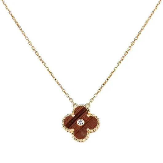 CLOVER 15MM DIAMOND AND YELLOW TIGER'S EYE AGATE NECKLACE