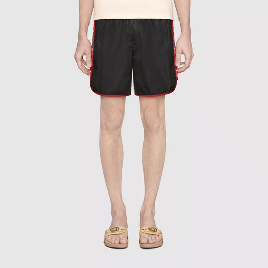 Nylon swim shorts with logo stripe - Lux Studios