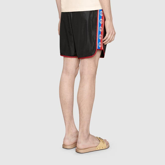 Nylon swim shorts with logo stripe - Lux Studios