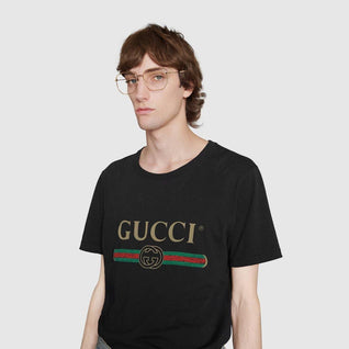 Oversize washed T-shirt with Gucci logo