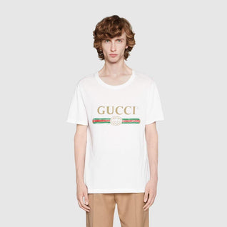 Oversize washed T-shirt with Gucci logo