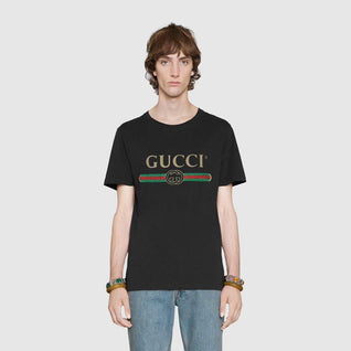 Oversize washed T-shirt with Gucci logo