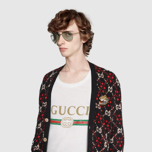 Oversize washed T-shirt with Gucci logo - Lux Studios