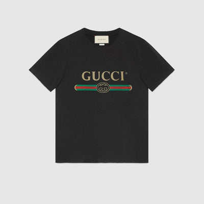Oversize washed T-shirt with Gucci logo - Lux Studios