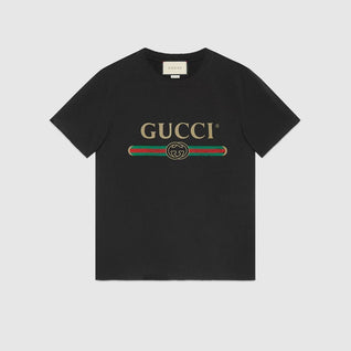Oversize washed T-shirt with Gucci logo