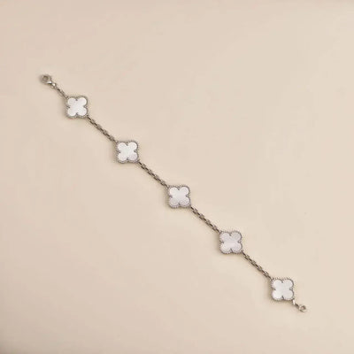 CLOVER 5 MOTIF WHITE FRITILLARY BRACELET SILVER