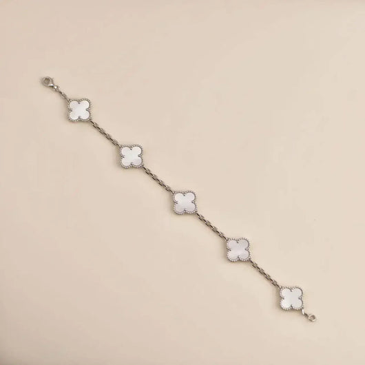 CLOVER 5 MOTIF WHITE FRITILLARY BRACELET SILVER