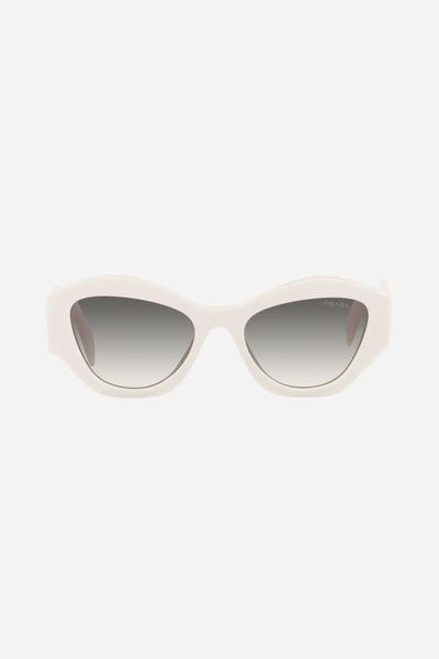 Prada oval white sunglasses featuring iconic logo - Lux Studios