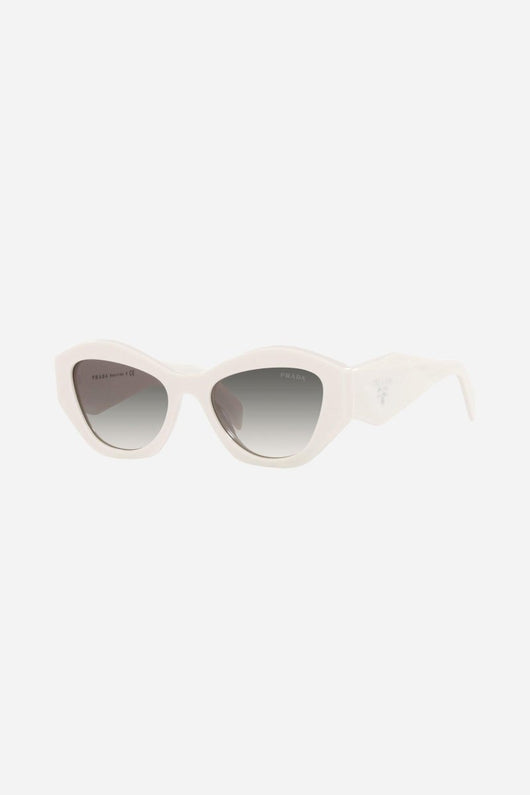 Prada oval white sunglasses featuring iconic logo - Lux Studios