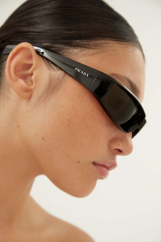 Prada runway wrap around black sunglasses - Lux Studios