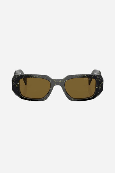 Prada symbol black and yellow marble oval sunglasses - Lux Studios