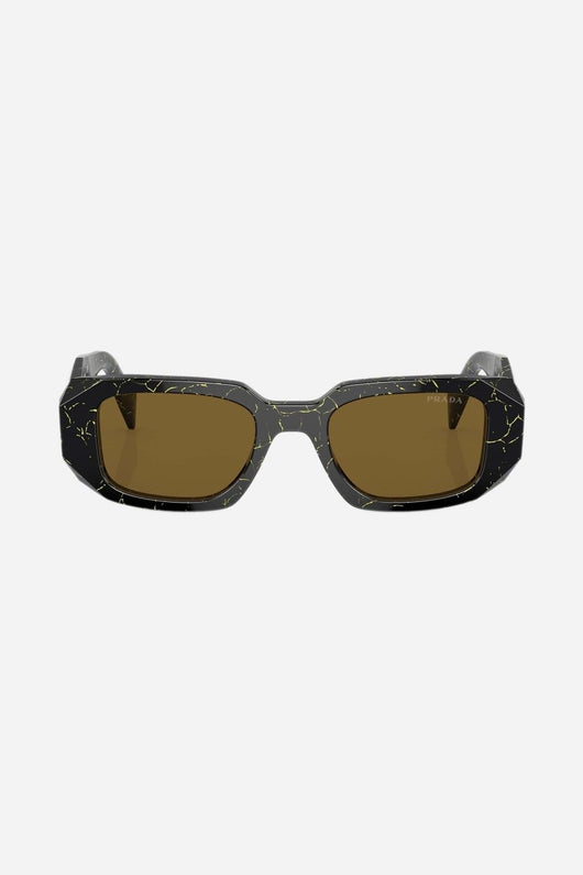 Prada symbol black and yellow marble oval sunglasses - Lux Studios