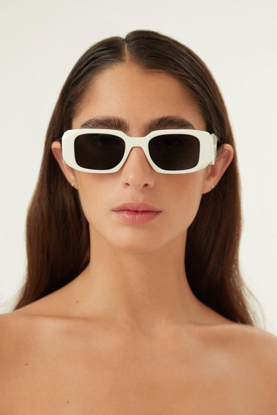 Prada symbol white oval sunglasses - Lux Studios