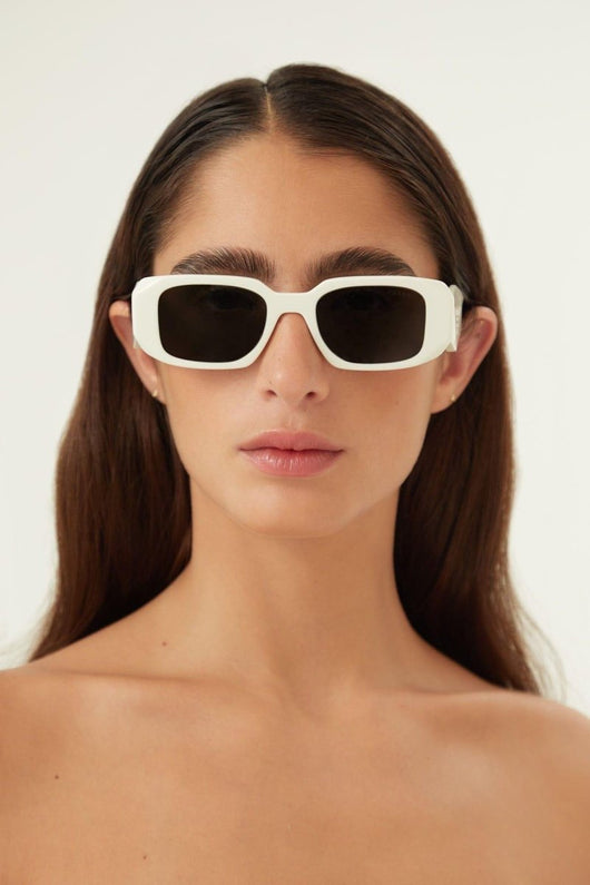 Prada symbol white oval sunglasses - Lux Studios