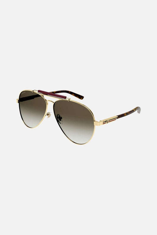 PRE ORDER Avail. 12th August -Gucci pilot brown sunglasses featuring double bridge - Lux Studios