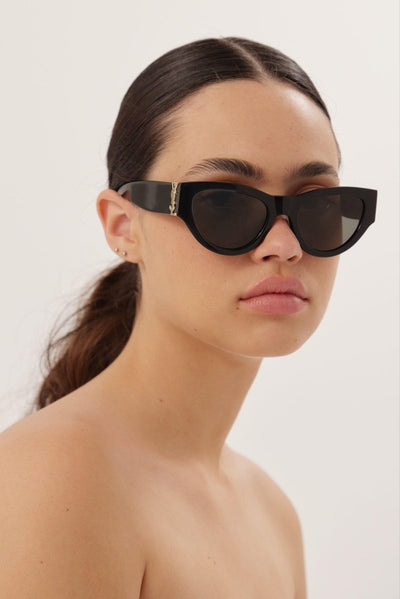 Saint Laurent black almond shape featuring bold YSL logo - Lux Studios