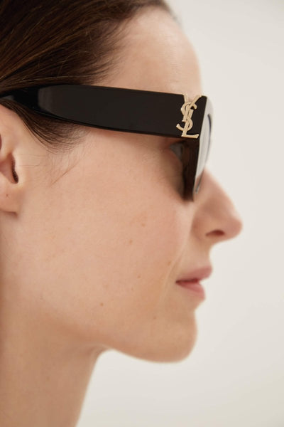 Saint Laurent black almond shape featuring bold YSL logo - Lux Studios