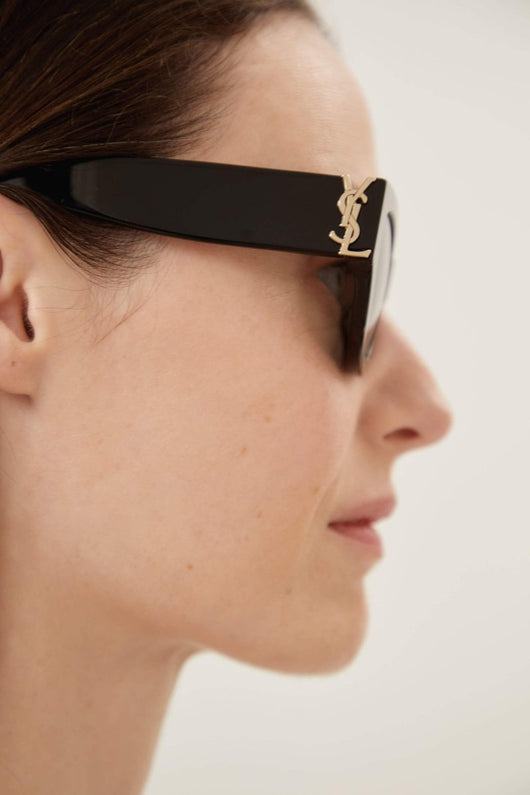 Saint Laurent black almond shape featuring bold YSL logo - Lux Studios