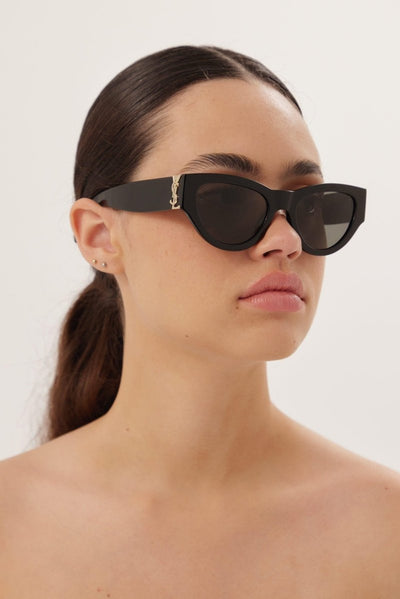 Saint Laurent black almond shape featuring bold YSL logo - Lux Studios