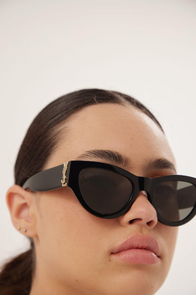 Saint Laurent black almond shape featuring bold YSL logo - Lux Studios