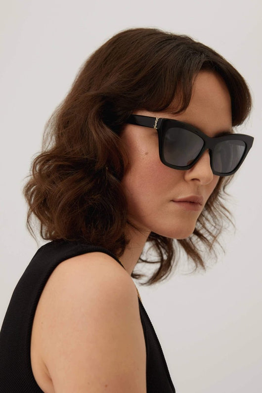 Saint Laurent cat-eye black sunglasses featuring YSL logo - Lux Studios