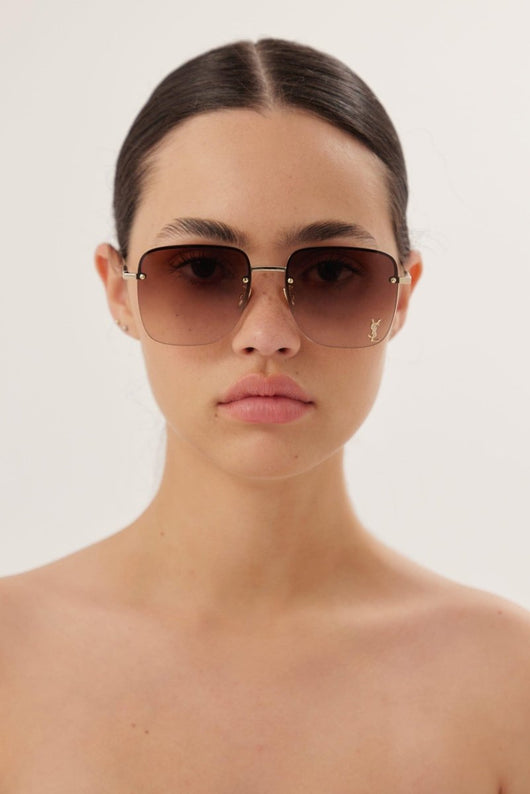 Saint Laurent gold squared metal sunglasses - Lux Studios