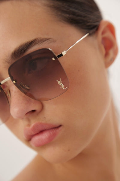 Saint Laurent gold squared metal sunglasses - Lux Studios