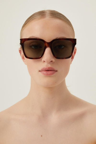 Saint Laurent havana rectangular sunglasses - Lux Studios