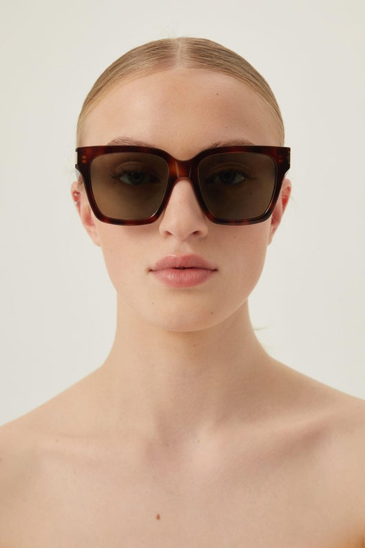 Saint Laurent havana rectangular sunglasses - Lux Studios