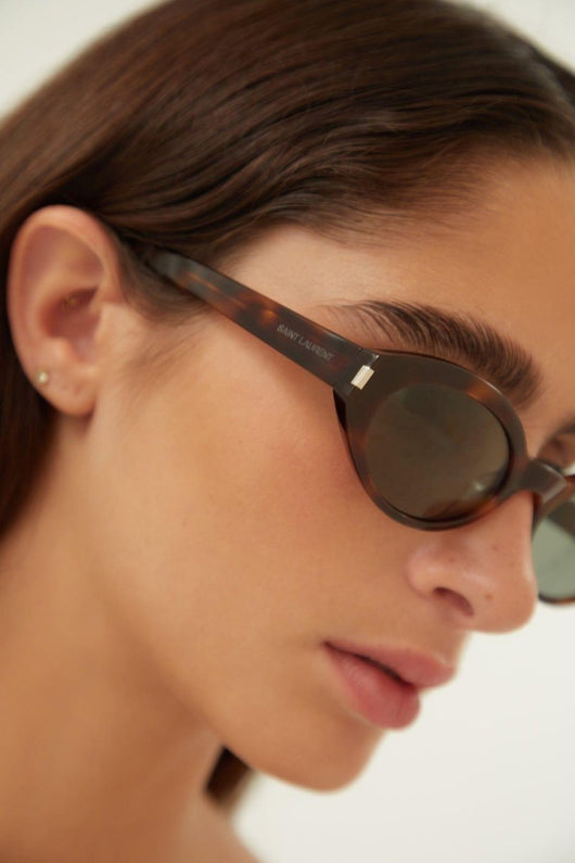 Saint Laurent oval micro havana sunglasses - Lux Studios