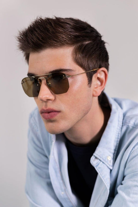 Saint Laurent rimless metal sytle gold brown sunglasses - Lux Studios