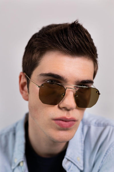 Saint Laurent rimless metal sytle gold brown sunglasses - Lux Studios