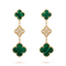 CLOVER 3 MOTIF MALACHITE DIAMOND EARRINGS