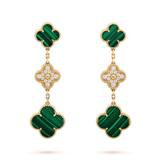 CLOVER 3 MOTIF MALACHITE DIAMOND EARRINGS
