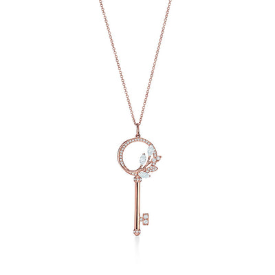 VICTORIA DIAMOND ROSE GOLD VINE CIRCLE KEY NECKLACE