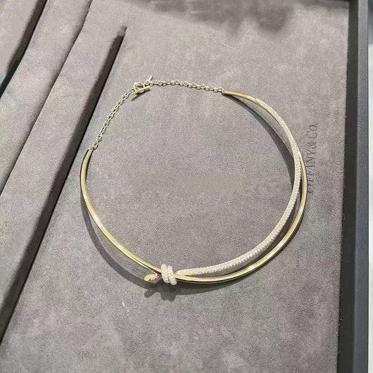 KNOT DOUBLE ROW NECKLACE IN YELLOW GOLD WITH DIAMONDS
