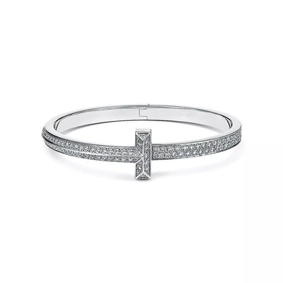 WIDE DIAMONDS HINGED BANGLE SILVER