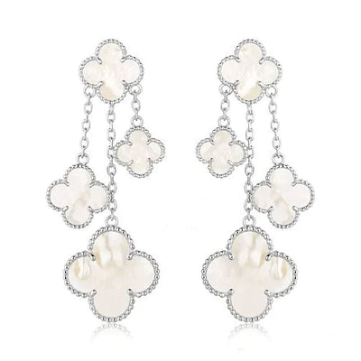 CLOVER  4 MOTIFS WHITE MOP EARRINGS  SILVER