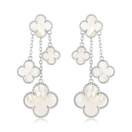 CLOVER  4 MOTIFS WHITE MOP EARRINGS  SILVER