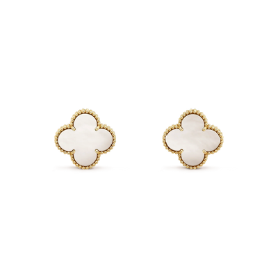 CLOVER MEDIUM 1 MOTIFS  WHITE MOP STUD EARRINGS