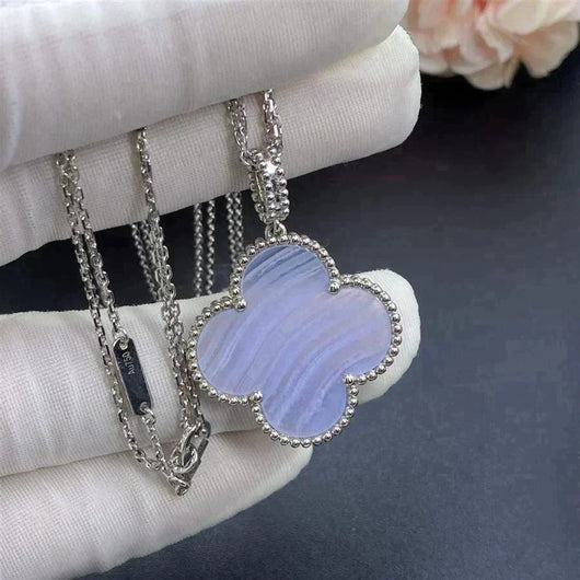 CLOVER LARGE 25MM CHALCEDONY  NECKLACE  SILVER