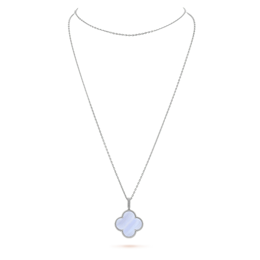CLOVER LARGE 25MM CHALCEDONY  NECKLACE  SILVER